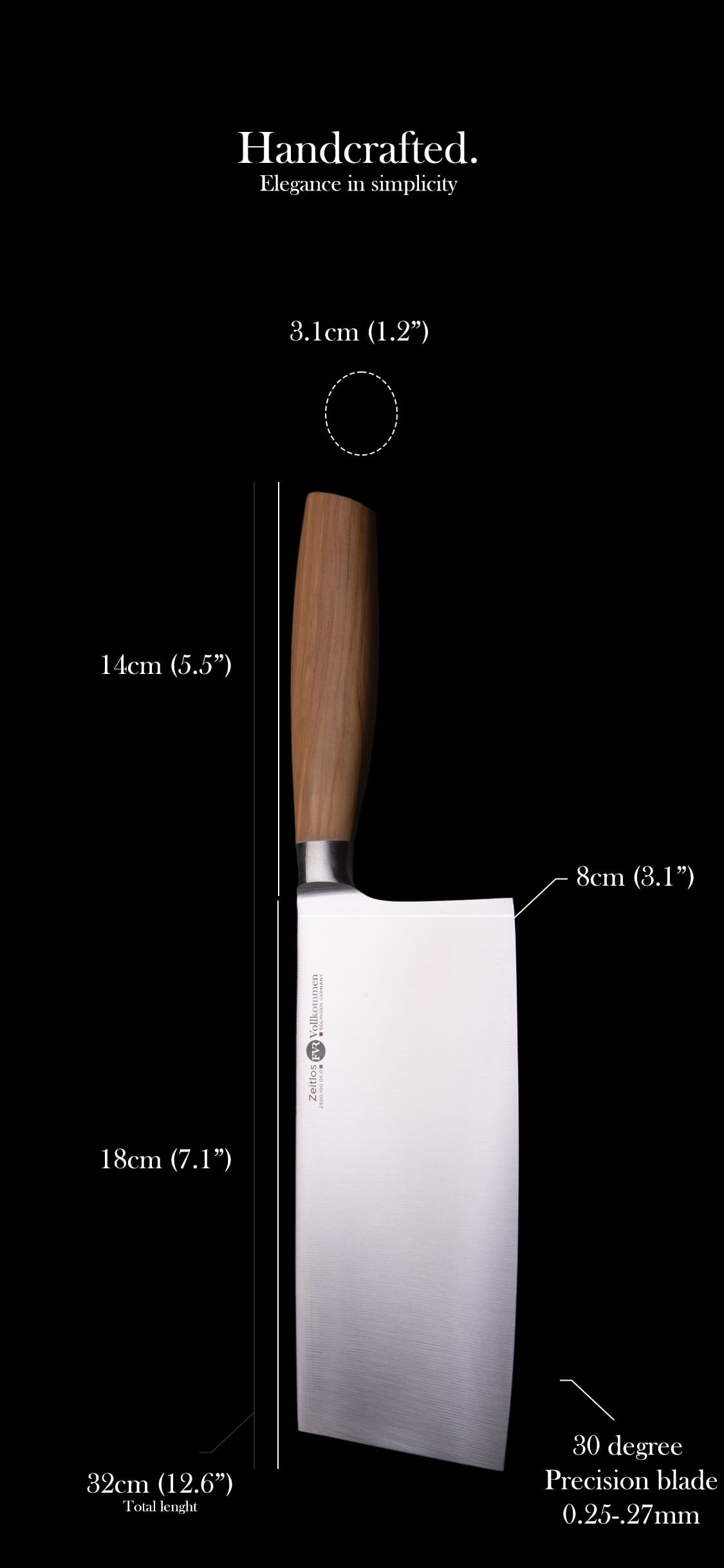 FVR Zeitlos Chinese Chef's Knife Dimensions