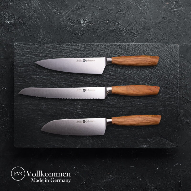 Set of 7 Kitchen Knives Handmade in Germany - Rust Free - Olive Wood Handle