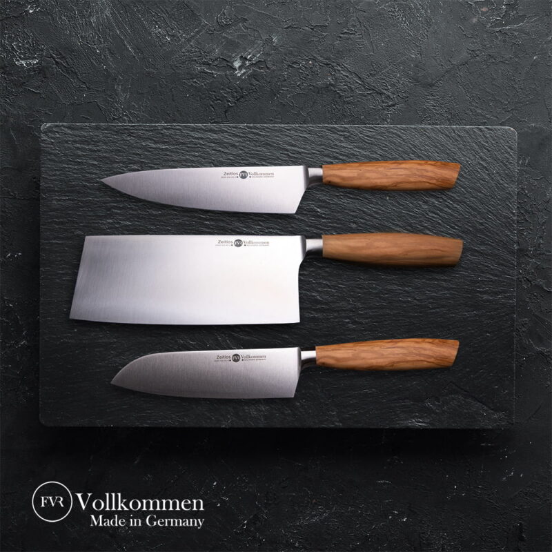 Set of 3 Chefs Knives with Magnetic Solid Wood Knife Block