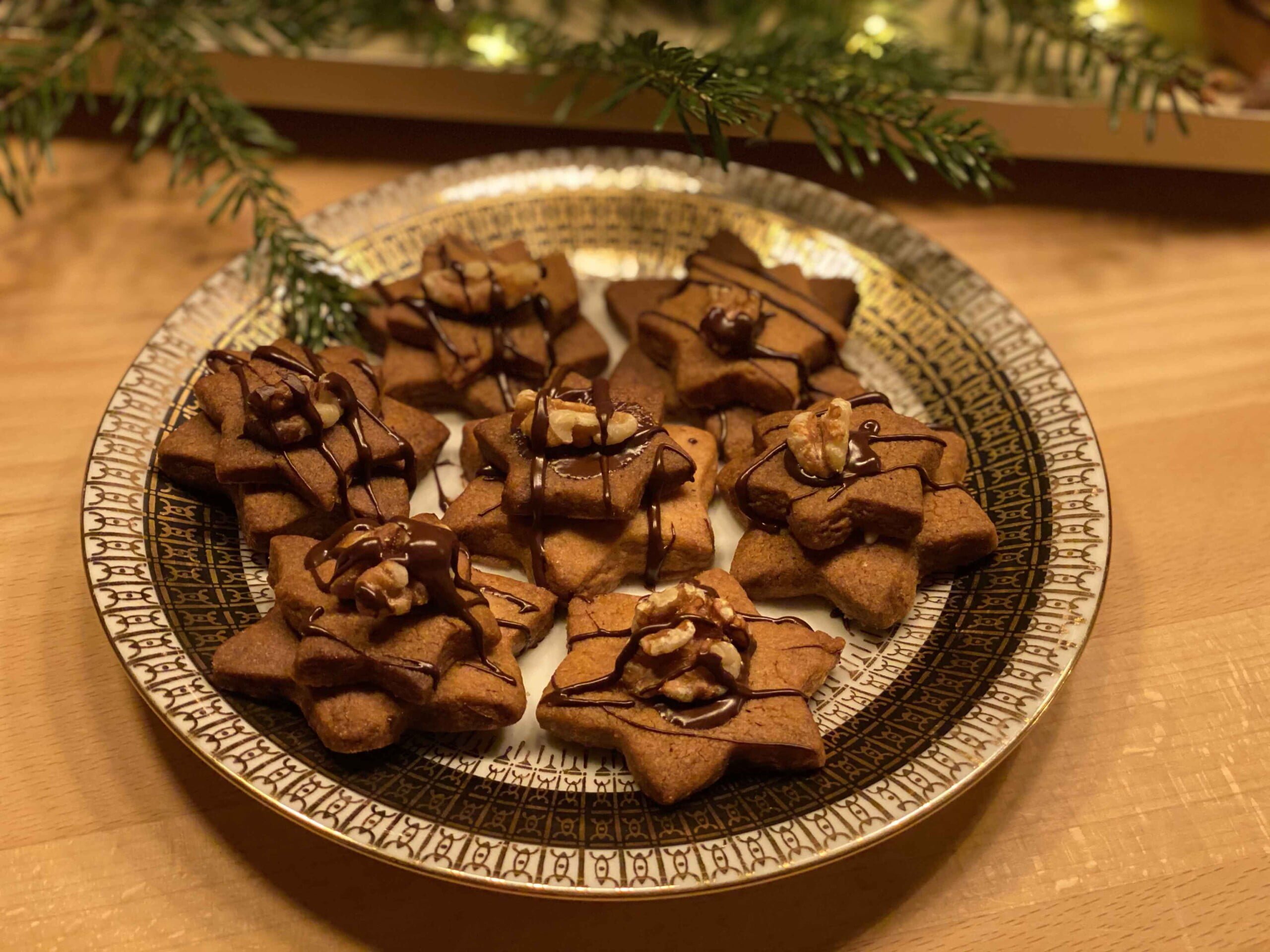 Star cookies with chocolate and walnuts