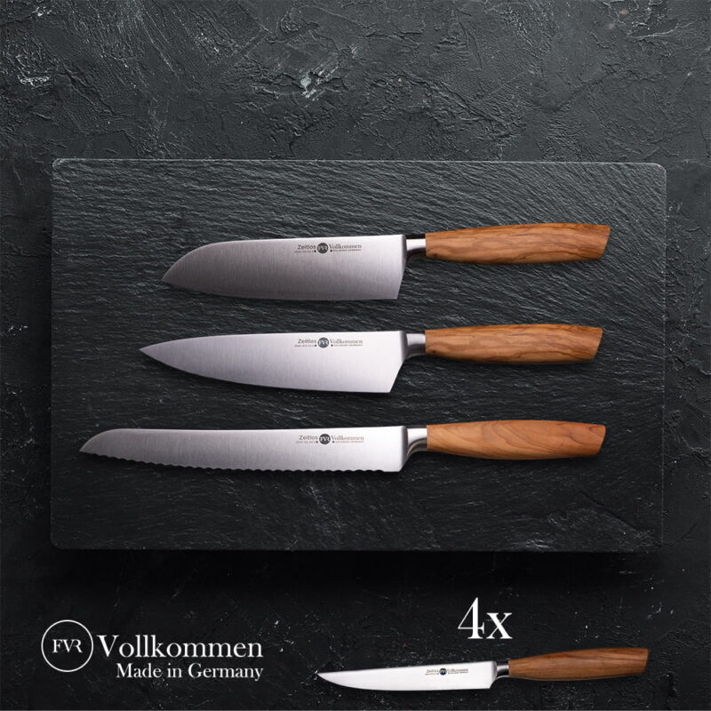 Set of 7 Kitchen Knives Handmade in Germany - Rust Free - Olive Wood Handle