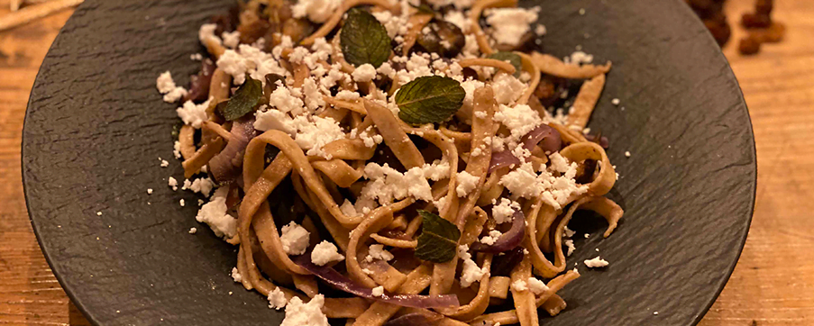 Arabic inspired pasta with eggplant and mint