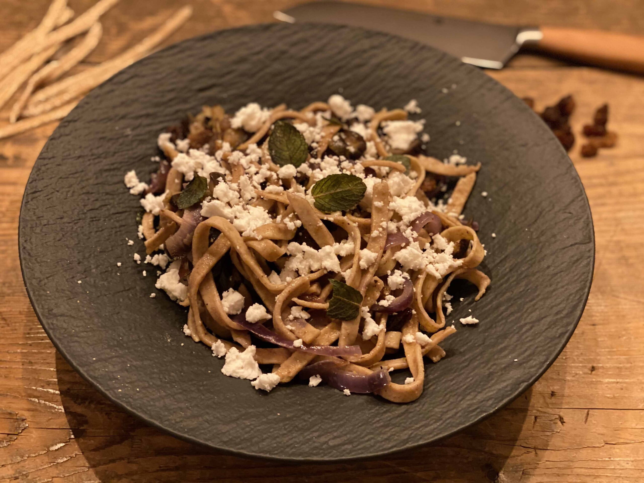 Arabic inspired pasta with eggplant and mint