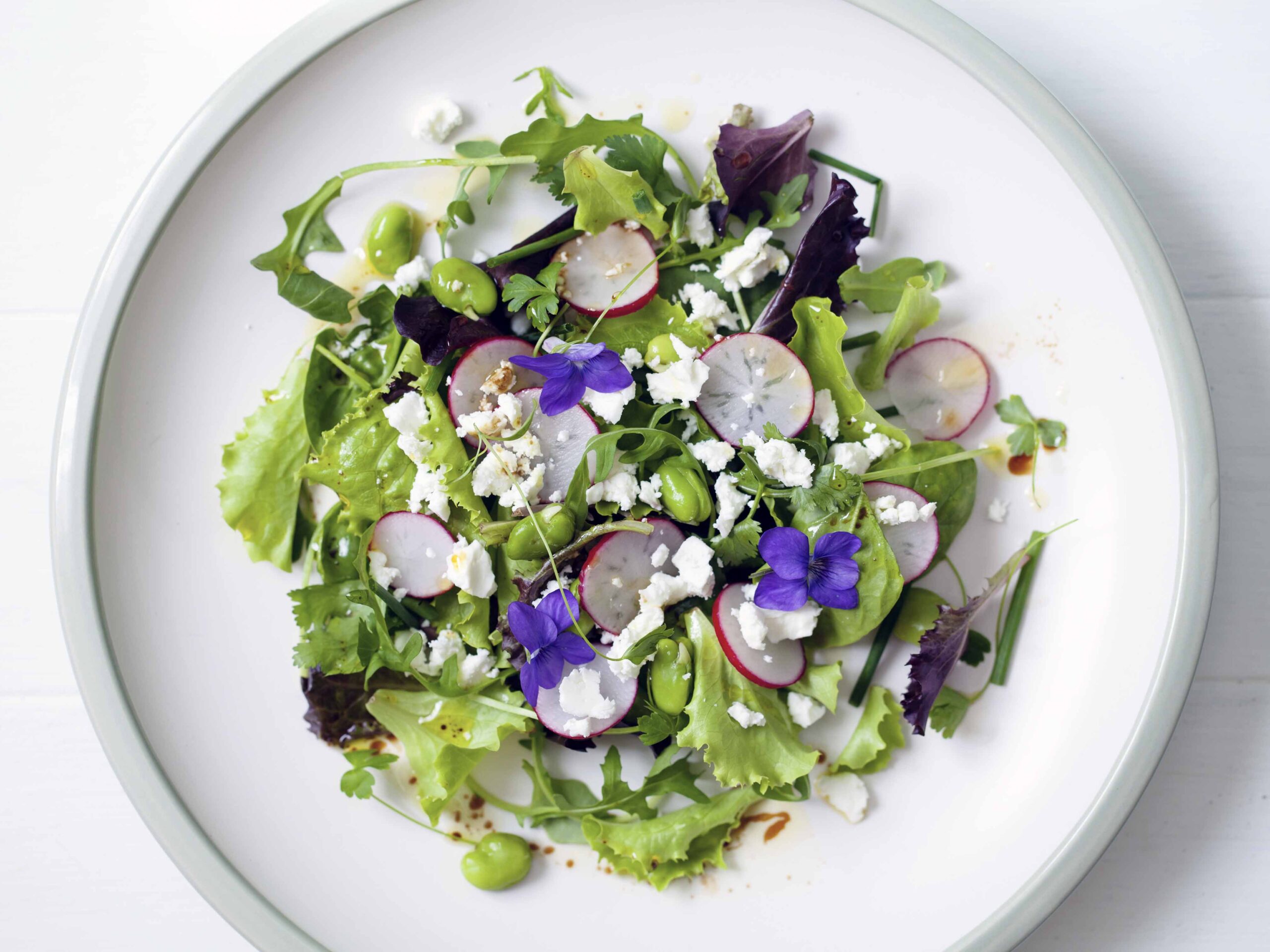 Spring salad with violets