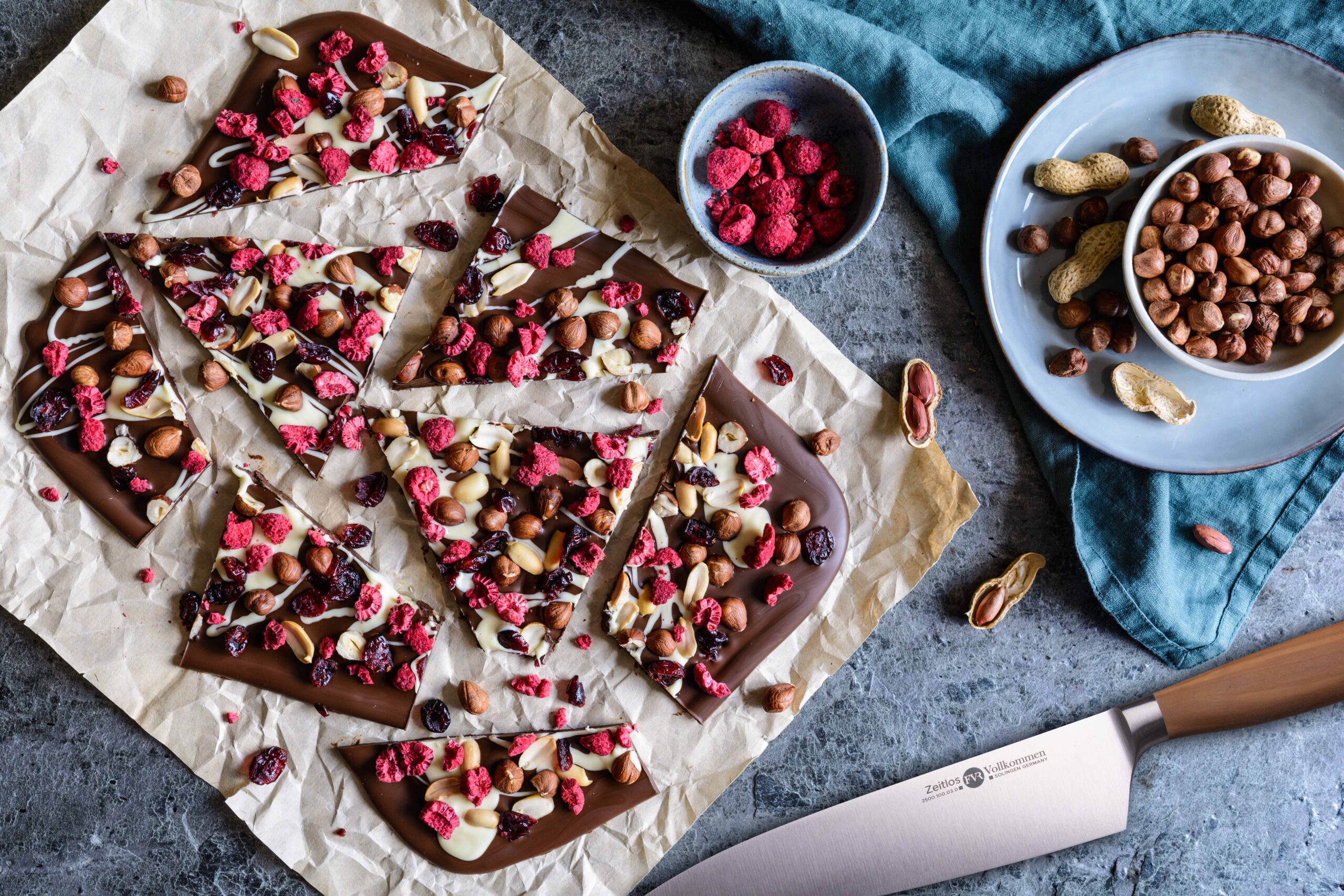 chocolate bark from a tray fvr chefs knife