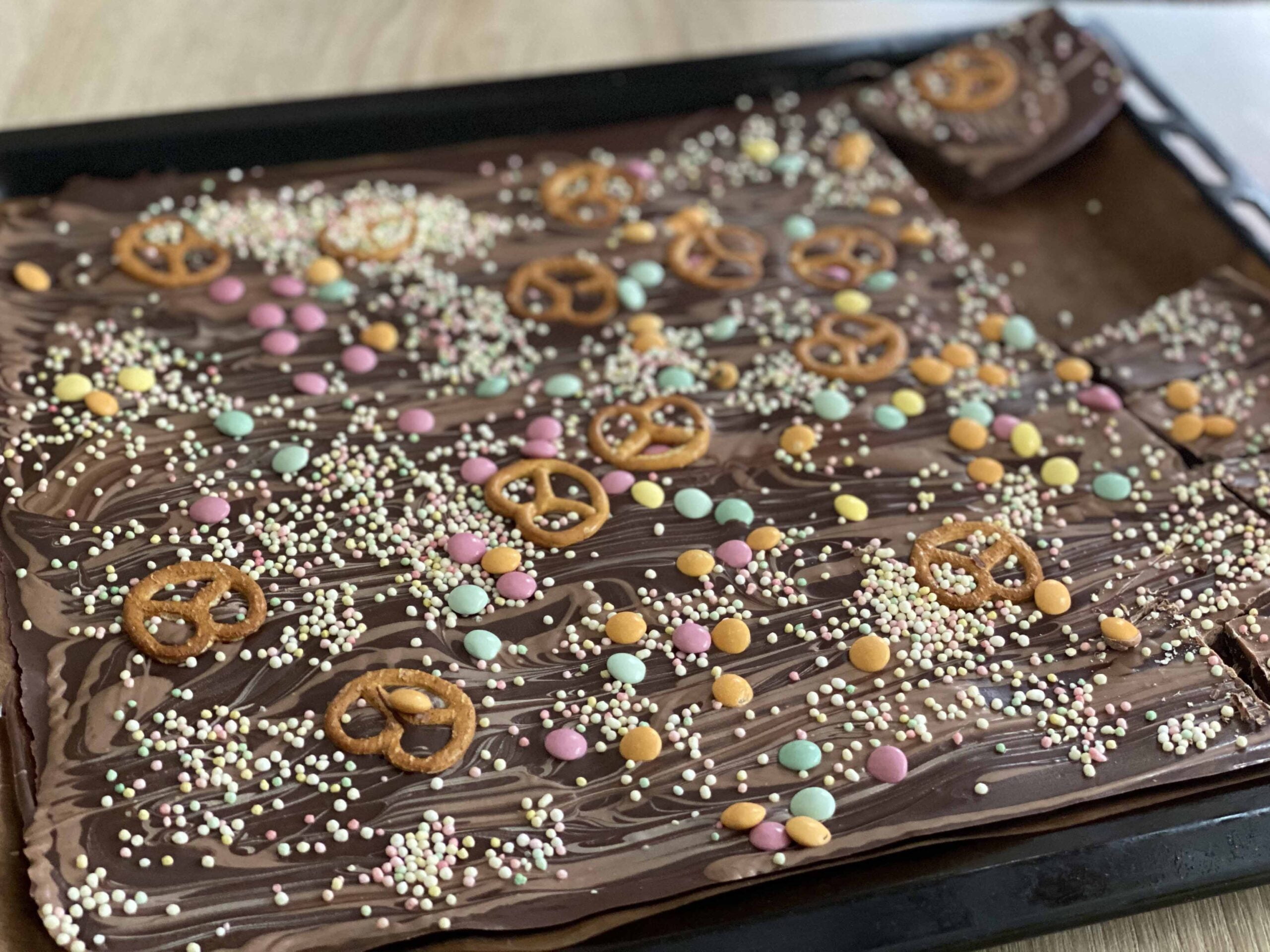 chocolate bark from a tray